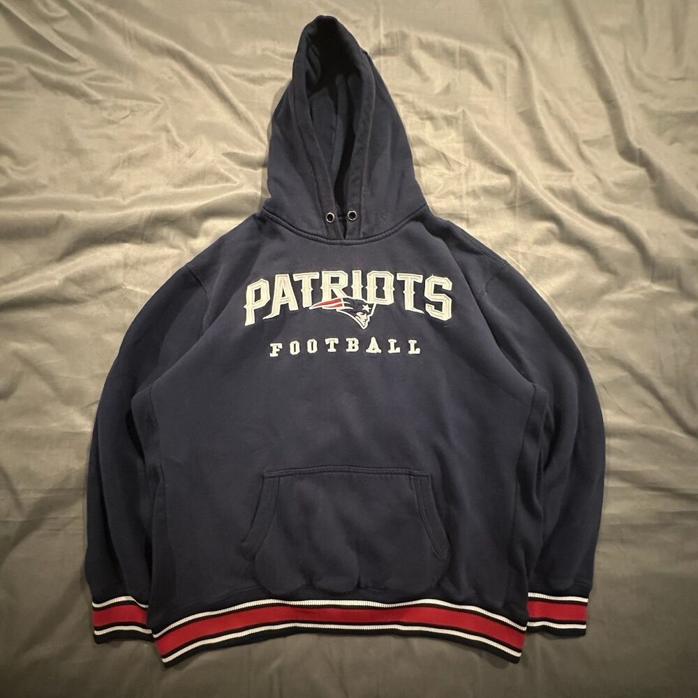 New England Patriots Hoodie Mens 2XL Spellout Embroidery Navy Blue NFL Football